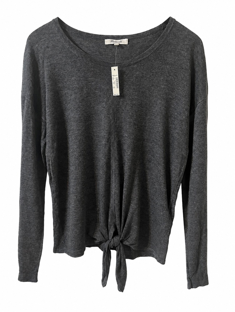 Madewell Charcoal Gray Long Sleeve Tie Front Sweater Top Size XS